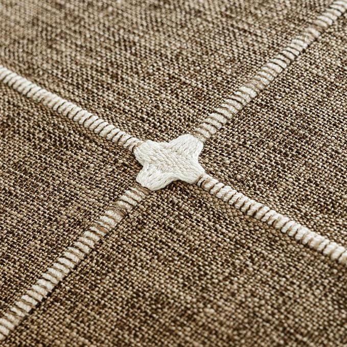 Foindtower Pack of 2 Decorative Faux Linen Jacquard Check Throw Pillow Covers Farmhouse Cushion Cover with Grid Textured Accent Pillowcase for Couch Sofa Living Room Home Decor,20×20 Inch,Tan Khaki