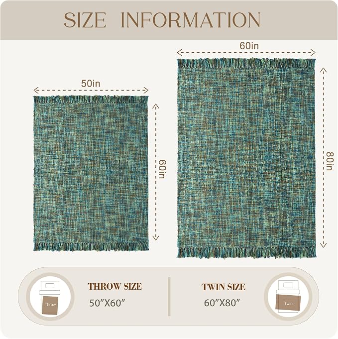 Multi-Color Cable Woven Throw Blanket for Couch - 50"X60" | Multicolored Boho Style,Super Soft Warm Cozy Chunky Blankets with Decorative Tassels for Bed and Sofa,Green