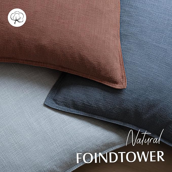 Foindtower Pack of 2, Decorative Linen Solid Throw Pillow Covers Soft Accent Euro Cushion Case Boho Farmhouse Pillowcase for Chair Couch Sofa Bedroom Living Room Home Decor 22 x 22 Inch Rust Red