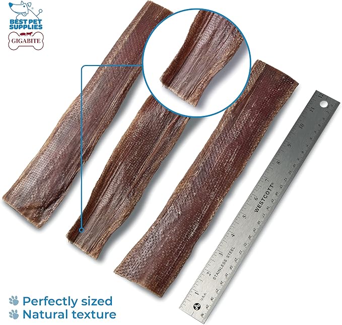GigaBite Beef Esophagus Dog Treats Strips - 8.5 - 10 Inch , 18 Pack | All Natural, Single-Ingredient Beef Gullet Chews, High Protein, Rawhide Free, Supports Dental Health