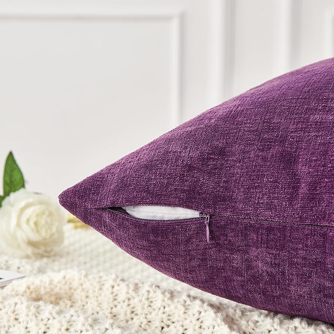 GAWAMAY Lumbar Pillow Decorative Rectangle Throw Pillow Covers 12"x20" Inch Set of 2, Super Soft Chenille Fall Pillowcase for Living Room Bedroom Sofa Couch Cushion Cover Purple 30x50cm (ONLY Covers)