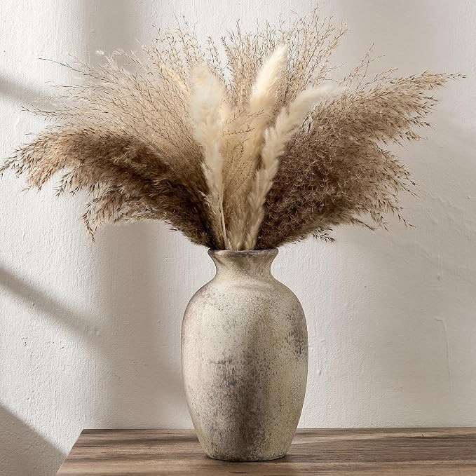 Ceramic Vintage Flower Vase Home Decor, 8.38" Rustic Terracotta, Antique Vase for Table, Living Room, Shelf, Mantel Decoration, Farmhouse- Brown