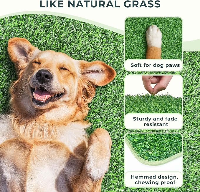 BurgeonNest Dog Grass Pad with Tray 45"x32", 3-Layer System with EVA Tray | Includes Reusable Artificial Grass, Absorbent Washable Pee Pad, Foldable Tray for Balcony, Apartment & Indoor/Outdoor Use