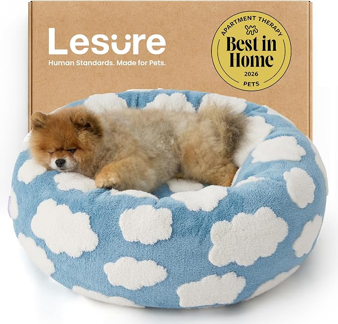 LE SURE Shown on TV Jacquard Donut Cute Small Dog Beds,Blue 23x23x7in | Orthopedic Calming Cat Sofa Indoor,Original Design Pattern,Washable Cover,Home Decor as Gift for Pet ,Anti Slip Bottom