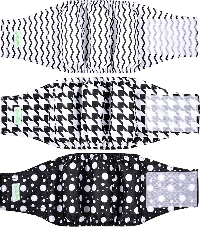 wegreeco Washable Male Dog Belly Band (Stylish Pattern)- Pack of 3 - Washable Male Dog Belly Wrap, Dog Diapers Male (Houndstooth, Large)