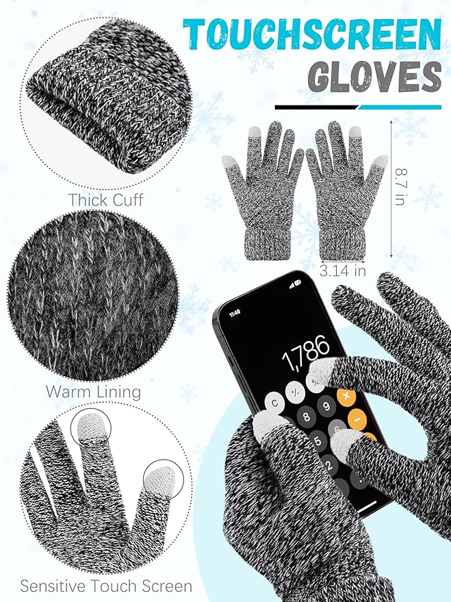 Winter Hat Scarf Gloves and Ear Warmer, Warm Knit Beanie Hat Touch Screen Gloves Set Winter Gifts Neck Scarves for Women