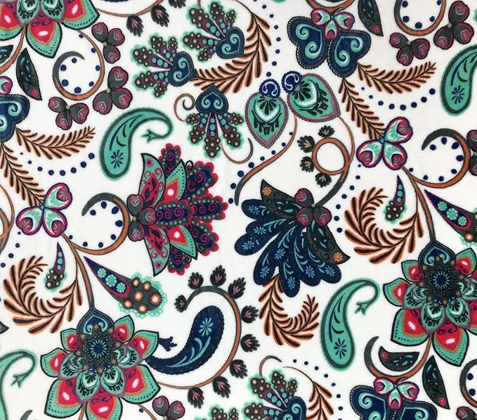 Bohemian Fleece Throw Blanket: Velvety Soft Durable Boho Floral Paisley Design Accent for Bed or Couch (Multicolored Boho, 50 x 60 inches)