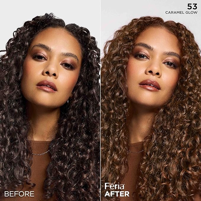 L'Oreal Paris Feria Multi-Faceted Shimmering Permanent Hair Color, High Intensity Hair Dye for 3X Highlights, 53 Caramel Glow, 1 Kit