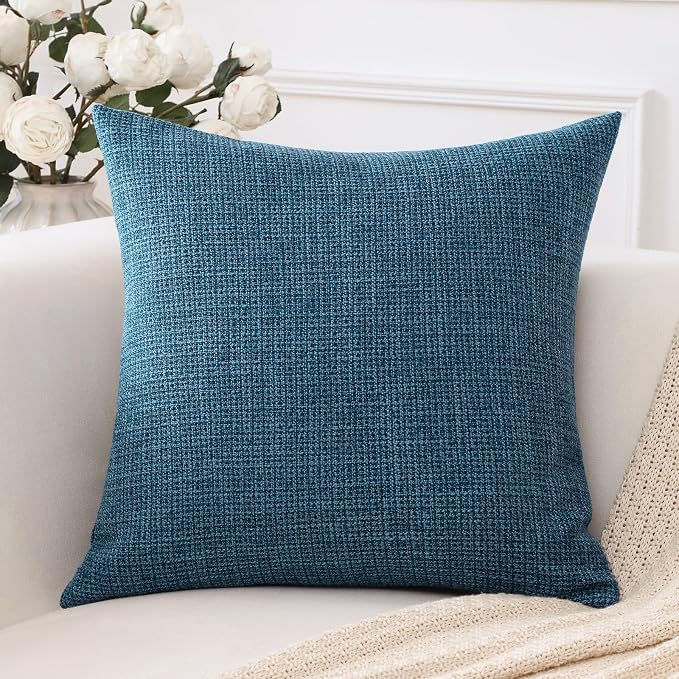 OTOSTAR Linen Throw Pillow Cover Set of 1 Decorative Square Pillowcases Cushion Covers 22x22 Inch for Home Decor Sofa Bedroom Car 55 x 55CM Dark Blue