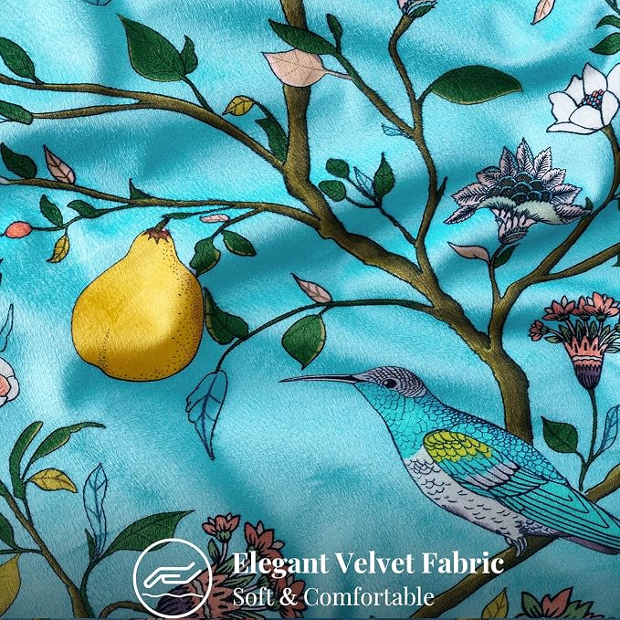 MUSSEL Light Blue Floral Vintage Decorative Pillow Covers 18x18 Set of 2 | Soft Velvet,Wild Flower Plant,Throw Pillows Case,Square,Colorful Farmhouse Cushion Covers,Home Sofa Bed Couch Decor