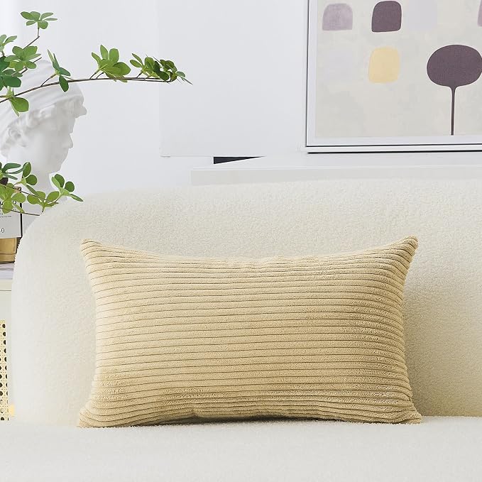Home Brilliant 12x20 Pillow Cover Decorative Striped Corduroy Rectangle Cushion Cover Oblong Pillow Cover for Couch, 12 x 20 Inches, Taupe