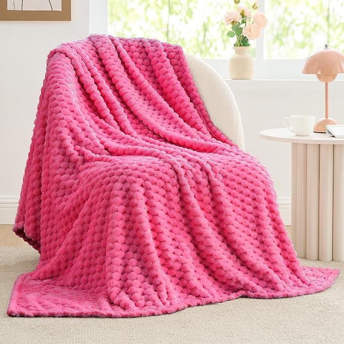 BEDELITE Hot Pink Twin Blanket for Couch, Soft Cozy Gifts for Women, 60*80 | 3D Jacquard Decorative Fleece Blanket, Super Soft Plush Throws, Cute Birthday Gift for Women & Men, Suitable for All Seasons