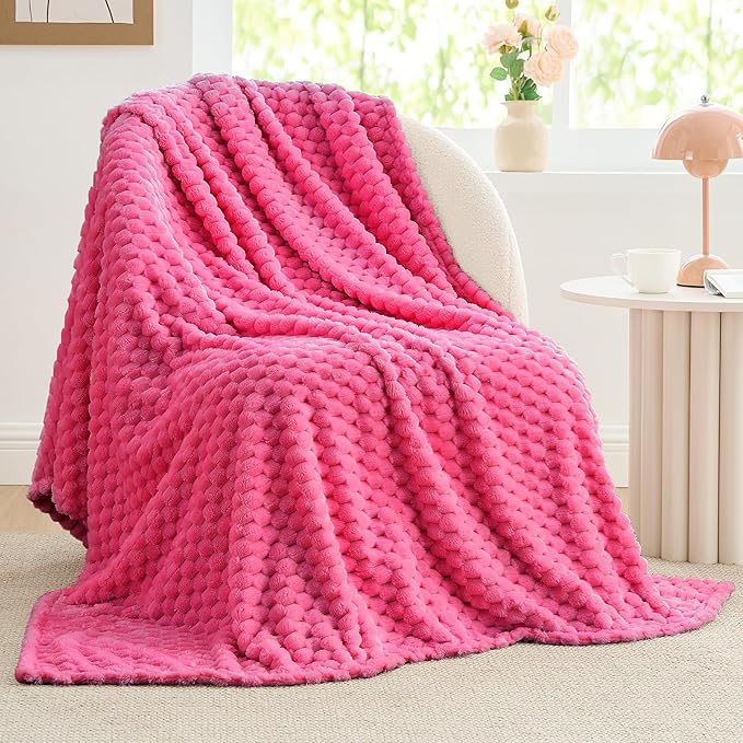 BEDELITE Hot Pink Throw Blanket for Couch, Soft Cozy Gifts for Women, 50*60 | 3D Jacquard Decorative Fleece Blanket, Super Soft Plush Throws, Cute Birthday Gift for Women & Men, Suitable for All Seasons