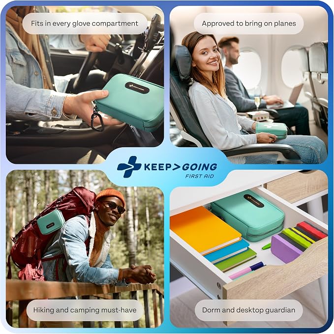 KeepGoing Travel First Aid Kit for Car, Home, Hiking, Camping and Outdoor Emergencies - First Aid Kit Travel Size TSA-Approved
