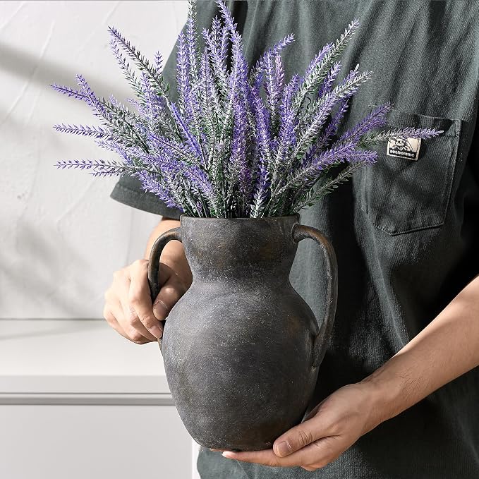 Emotionally Grounded Vase, Vaseking Large Ceramic Rustic Vasewith 2 Handles, 8.6 inch Minimalist Decorative Farmhouse Tall Vases for Home Decor, Living Room, Enterway, Table Decoration, Black Bronze