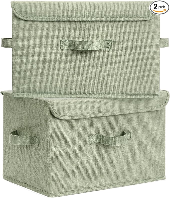 GRANNY SAYS Memory Keepsake Storage Box, Fabric Storage Bins with Lids | Flip-Top Lid, Collapsible, Stackable, 3 Handles, Ideal for Closet Clothes Blanket Toys, Large, Sage Green, 2-Pack