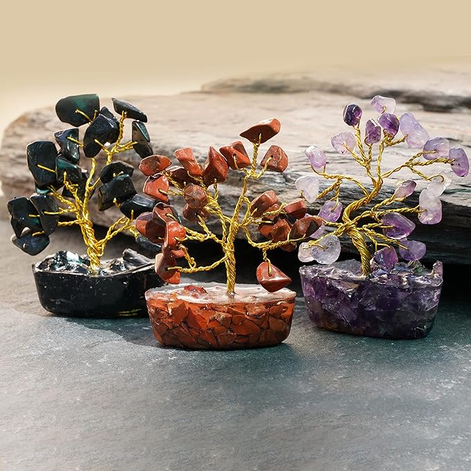 Crystal Tree Set of 12 Unique Birthday Gifts for Women, Sister, Mom & Dad, Home Office Decor for Positive Energy, Bring Good Luck, Money, Reiki Healing Stone Chakra Tree of Life Return Gift Sets