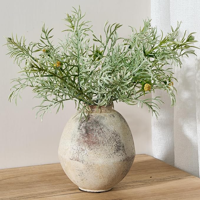 PORCER Ceramic Flower Vase, 6.22 Inch Rustic Farmhouse Vase Home Decor, Handcrafted Vintage Pottery Vase, Small Terracotta Vases for Living Room, Table, Shelf, Fireplace-Natural Brown