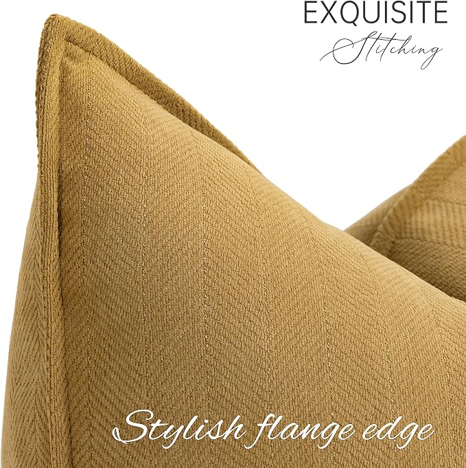 Mustard Yellow Throw Pillow Covers 16x16 Set of 2 Chenille Pillow Covers with Elegant Design Soft and Luxurious Decorative Throw Pillows for Couch, Bed, and Home Decor