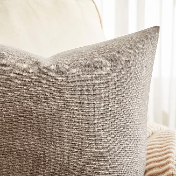 Rustic Linen Throw Pillow Covers Set of 2, Cocoa Brown 20x20in | Textured Pillow Case, Rustic Cotton Linen Fabric, Modern Farmhouse Cushion Covers for Sofa Bed Living Room Home Decor