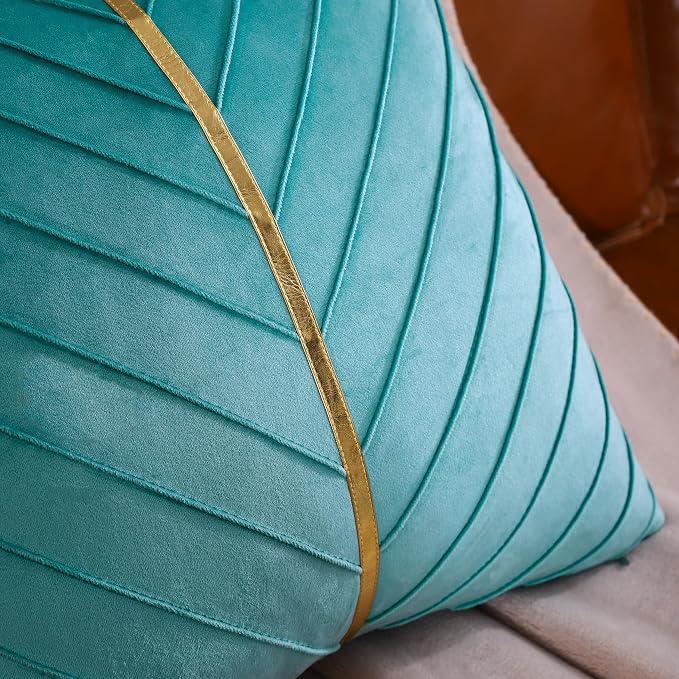 Velvet Throw Pillow Covers 16x16 Pack of 2 Gold Decor Aqua Green | Soft Solid Pillow Covers,Modern Luxury Home Decor,for Couch Chair Sofa Bedroom Livingroom,Hidden Zipper,Ideal Gift,Easy Care