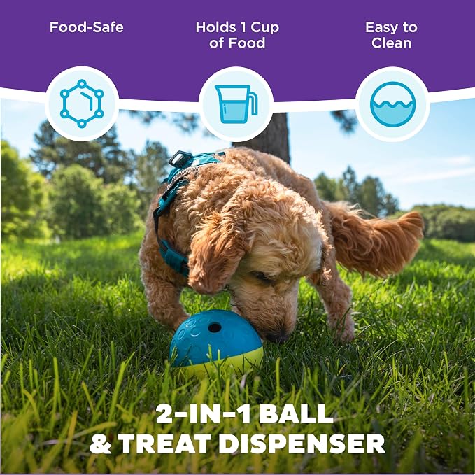 Outward Hound Nina Ottosson Treat Tumble Dog Toy Puzzle Ball, 4.8" | Level 1 Easy, Food-Dispensing Ball, Holds 1 Cup Kibble or Treats, No BPA, Interactive Enrichment, Dogs & Puppies