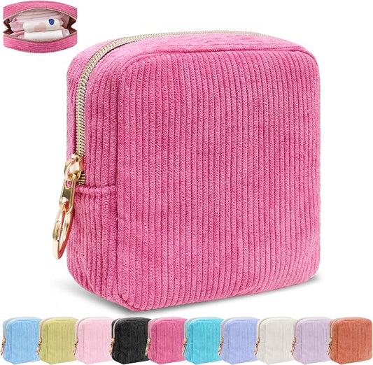 Period Bag for Girls, Corduroy Period Kit with Sanitary Pad Pouch, Menstrual Storage Bag and Tampon Holder for Purse, Girls School Essentials,Feminine Care Organizer(Rose Red)