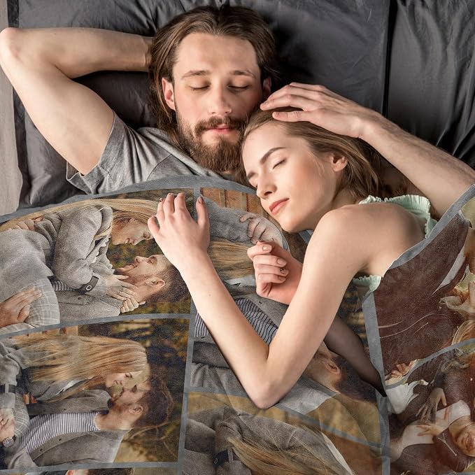 Personalized Picture Blanket, Custom Blanket With Photos for Mom Dad Couple | Personalized Mother's Day Fathers Day Christmas Birthday Gifts for Mom Girlfriend Boyfriend Wife Husband Her/Him