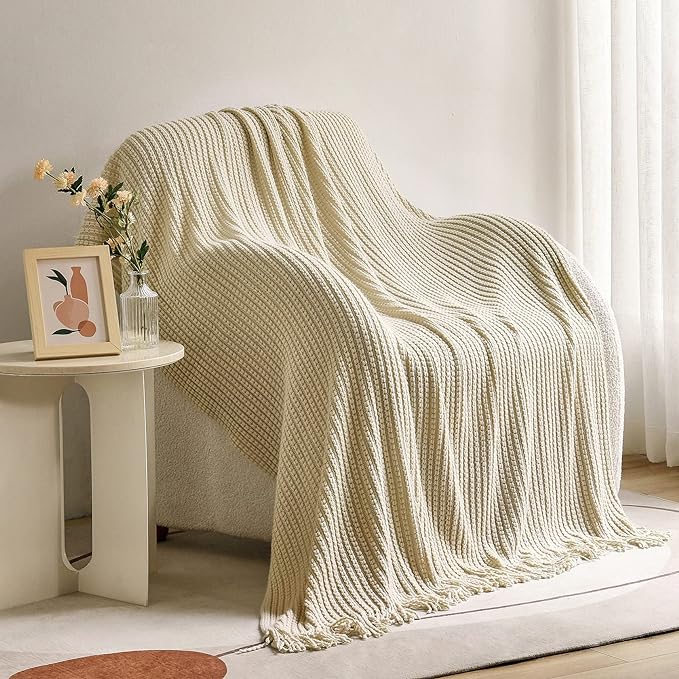 Blagic Knit Throw Blanket for Couch and Bed with Tassels,Camel, 50"x60" | Soft Farmhouse Boho Throw Blanket with Tassels,Decorative for Living Room,Gifts for Adults,All Season Use