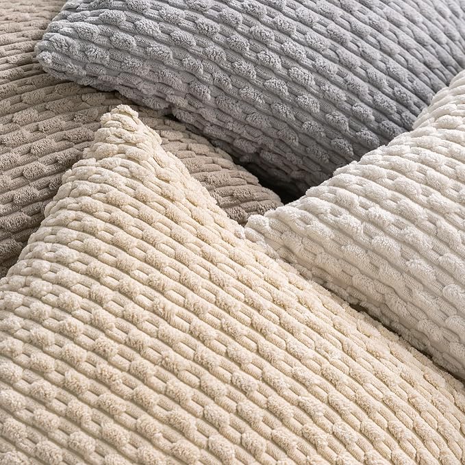 Set of 4 Neutral Decorative Throw Pillow Covers 12x20 Inch Corduroy Pillow Covers for Bed Couch Sofa Living Room Soft Cushion Cases