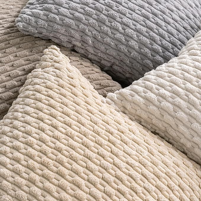 Set of 4 Neutral Decorative Throw Pillow Covers 24x24 Inch Corduroy Pillow Covers for Bed Couch Sofa Living Room Soft Square Cushion Cases