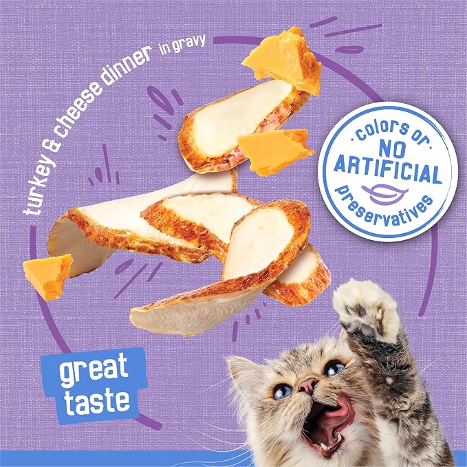 Friskies Purina Shreds Turkey and Cheese Dinner in Gravy High Protein Wet Cat Food - 5.5 oz. Cans,(Pack of 48)