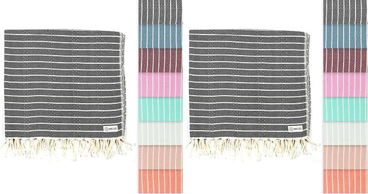 Sand Cloud Turkish Beach Towel - Sand Resistant - 100% Certified Organic Turkish Towel - Quick Dry Towel for Beach, Picnic, Blanket or Bath Towel - As Seen on Shark Tank - Gocek (Black) (Pack of 2)