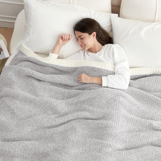Snuggle Sac Queen Size Bedding Blanket Grey Color, Super Soft Warm Blankets for Bed, Living Room, Luxurious Microfiber Blanket Dupes, Heather Grey, 90x90 inches