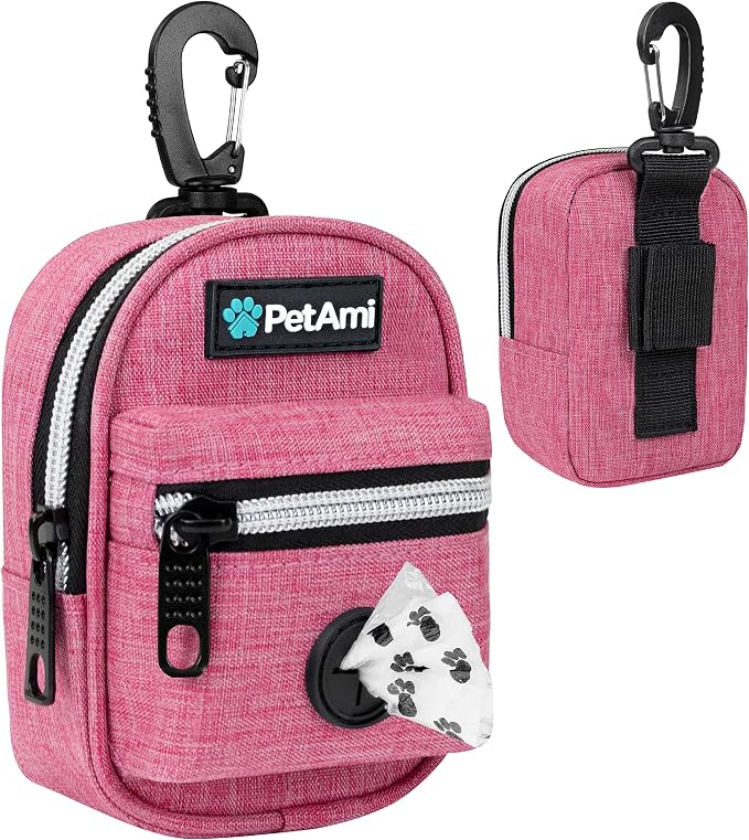 PetAmi Dog Poop Bag Holder for Leash, Waste Bag Dispenser Pet Pouch, Pink