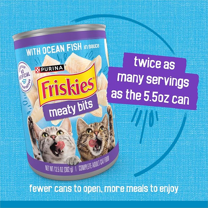 Purina Friskies Meaty Bits with Ocean Fish in Sauce Multi Cat Wet Cat Food - 13.5 Ounces (Pack of 12)