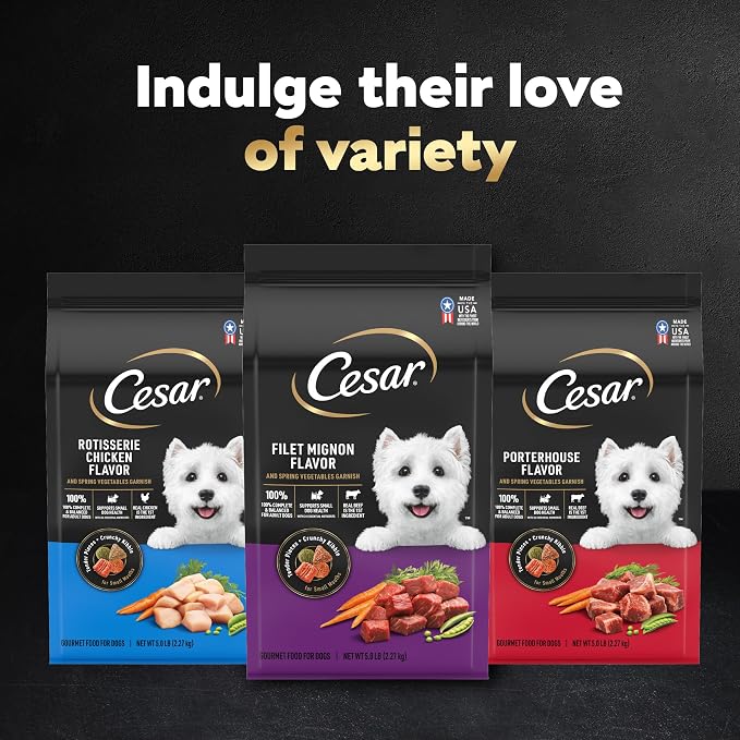 Cesar Small Breed Dry Dog Food, Chicken & Spring Vegetables Flavor, 2.7 lb | Made in USA, Real chicken #1 ingredient, 26 essential nutrients, supports small breed health, no artificial flavors