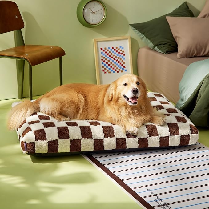 LE SURE Cute Aesthetic XL Dog Bed, Jacquard Thick Pet Pillow，44x32 | Shredded Chopped Foam,Modern Plush Crate Cushion Gift for Extra Large Dog, Waterproof Washable Cover, Anti Slip Bottom, Brown