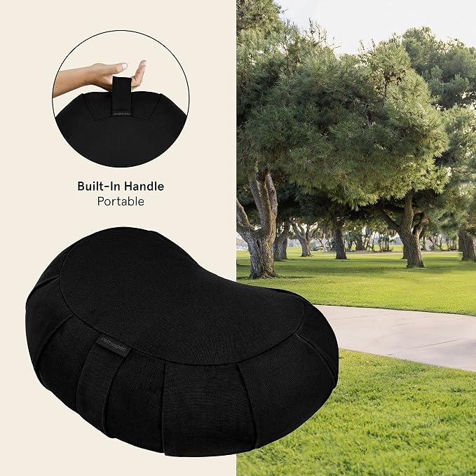 Retrospec Sedona Zafu Meditation Cushion Filled w/Buckwheat Hulls - Yoga Pillow for Meditation Practices - Machine Washable 100% Cotton Cover & Durable Carry Handle, Crescent, Black (Pack of 4)