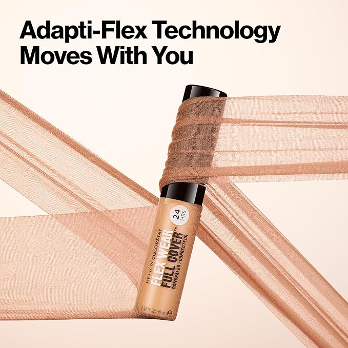 Revlon ColorStay Flex Wear, Full Cover Non-Creasing Concealer, Infused with Hyaluronic Acid & Vitamin E, Flexible Longwear, 076 Caramel, 0.34 Fl Oz