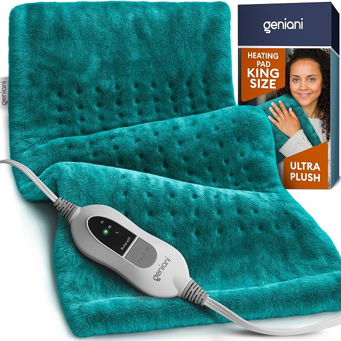 GENIANI Electric Heating Pad for Back Pain & Cramps Relief, Electric Throw, Self Care Gifts for Women, Heating Pad for Neck & Shoulder, Machine Washable Microplush, Auto Shut Off12×24", Viridian Green