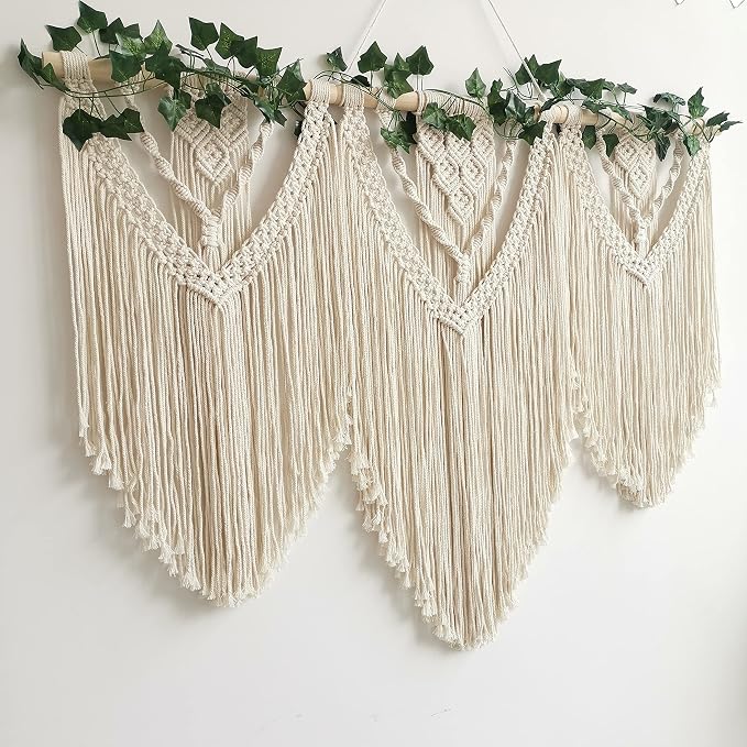 guzhiou large macrame wall hanging - Boho Tapestry Macrame Wall Decor Art- Chic Bohemian Handmade Woven Tapestry Home Decoration for Bedroom Living Room Apartment Wedding Party - 43"x32" (with Ivy)