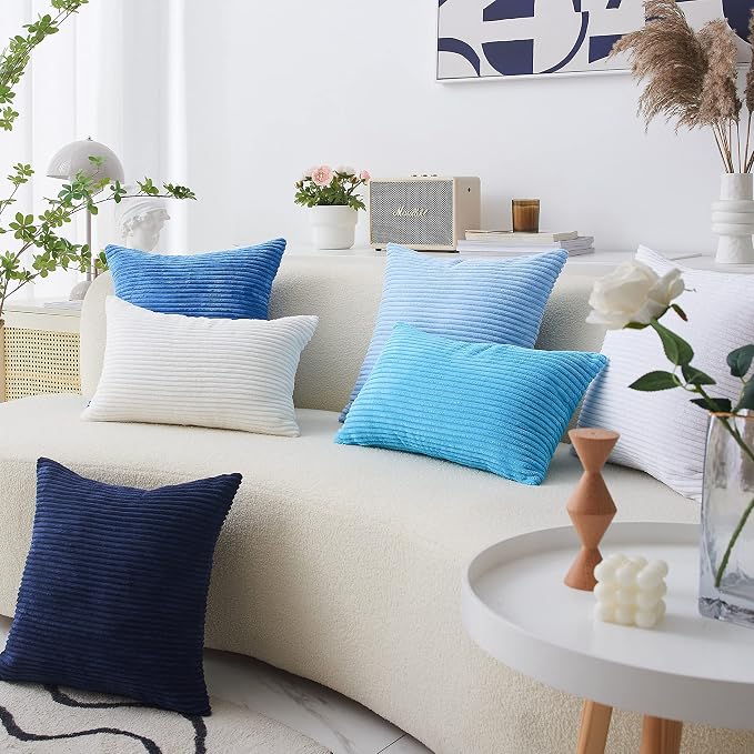Home Brilliant Blue Throw Pillow for Couch 24x24 Striped Corduroy Euro Sham Decorative Pillow Cases for Bed, 24 x 24 inch, Blue
