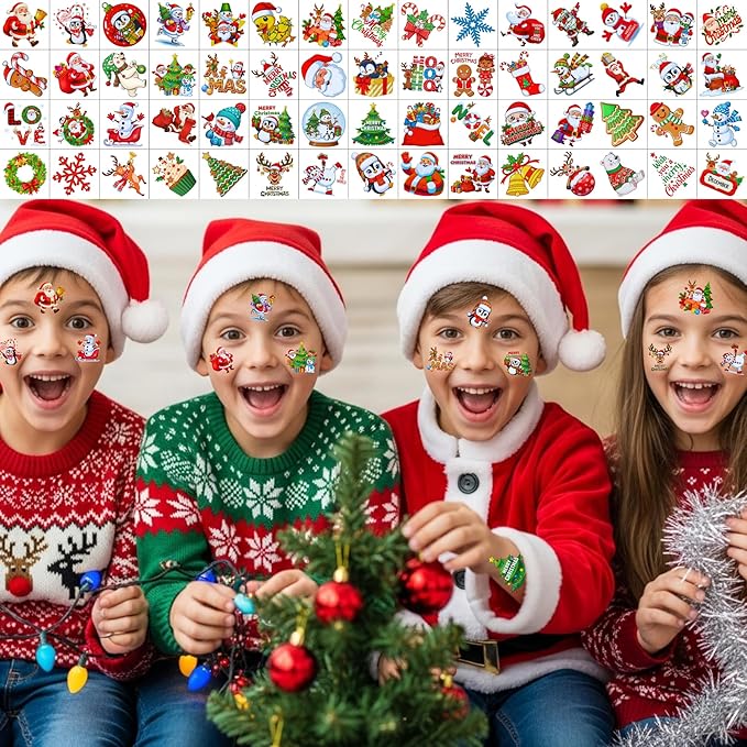 Christmas Temporary Tattoos Stickers - 60Pcs Christmas Decorations Xmas Party Decorations Party Favors Goodie Bags Supplies Accessories Decor Winter Reindeer Penguin Gift Idea For Kids Youth Adult