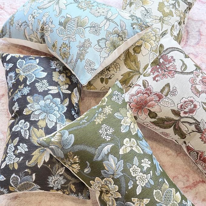 Neutral Floral Pillow Cover 12x20, Vintage Linen Lumbar Pillow Cover Soft Decorative Farmhouse Accent Pillow Case for Couch Bedroom Living Room Home Decor, Black