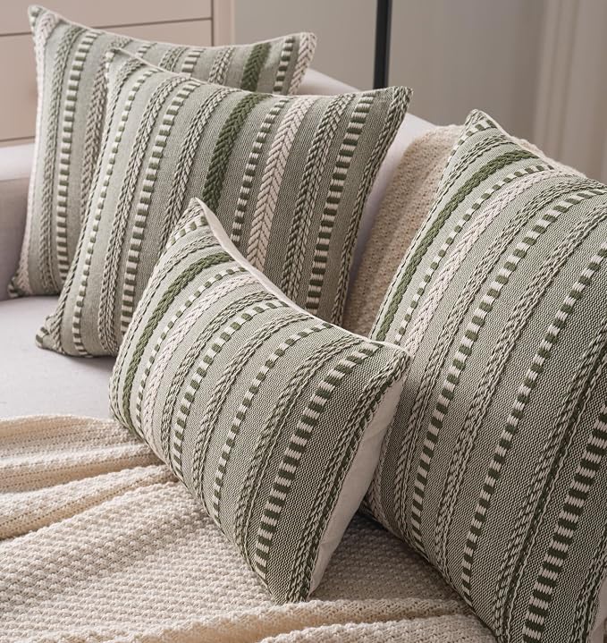 Cethom Boho Lumbar Pillow Covers 14x36 Long, Farmhouse Decorative Couch Pillow Cases, Green Accent Pillows of Bed, Sofa Bedroom Living Room Home Decor Cushion Cover, Pack of 1