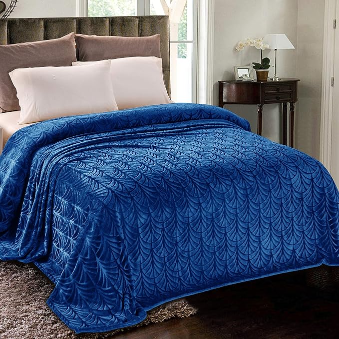 Whale Flotilla Soft Flannel Fleece Twin Size Blanket for Bed, Royal Blue | Cozy Lightweight Breathable Coverlet, Plush Fluffy Bedspread, Vintage Pattern Decorative Blanket for Dorm, All Season 60"x80"