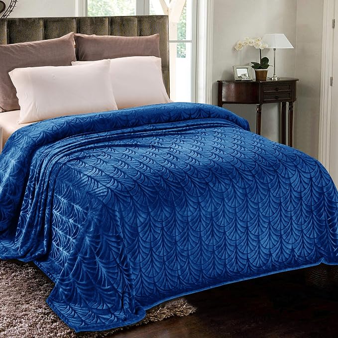 Whale Flotilla Soft Flannel Fleece Twin XL Size Blanket for Bed, Royal Blue | 90"x66" Cozy Lightweight Breathable Coverlet, Plush Fluffy Bedspread, Vintage Pattern Decorative Blanket for Dorm, All Season