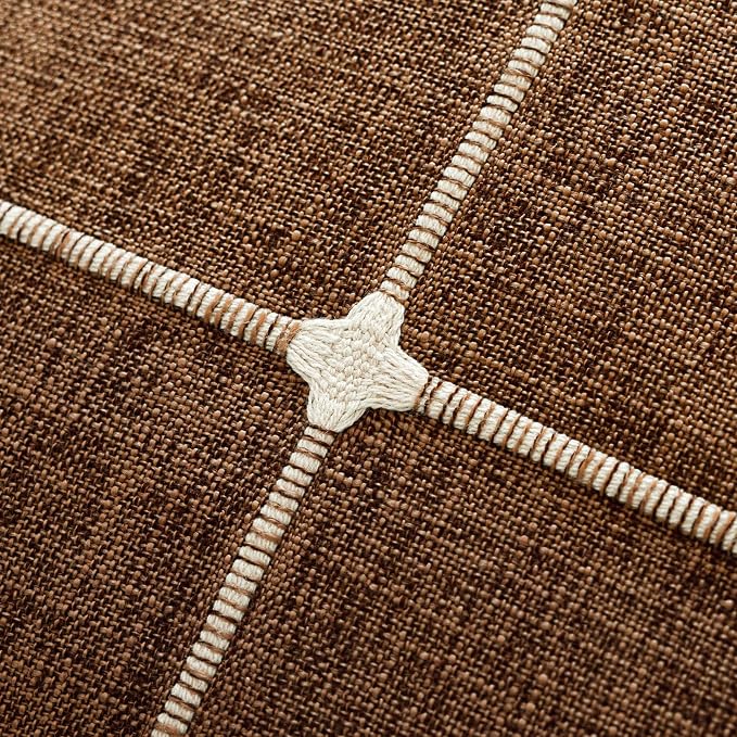Foindtower Pack of 2 Decorative Faux Linen Jacquard Check Throw Pillow Covers Farmhouse Cushion Cover with Grid Textured Accent Pillowcase for Couch Sofa Living Room Home Decor,22×22 Inch,Orange Brown