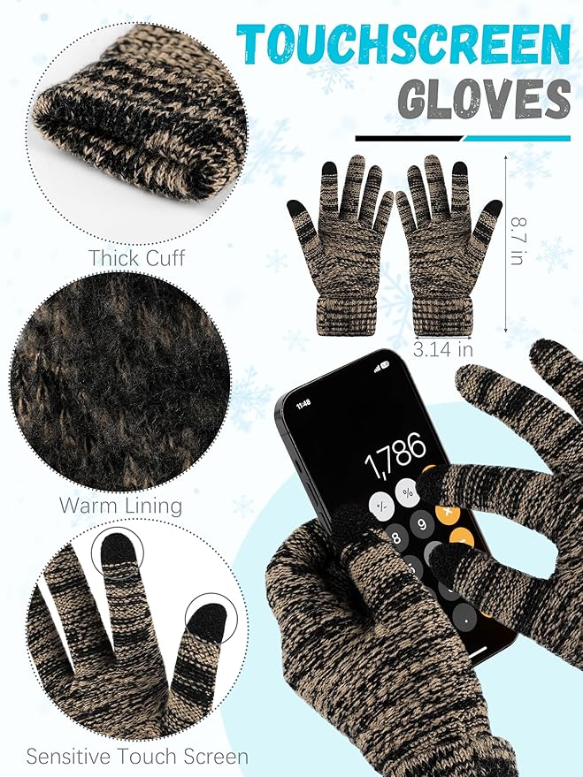 Winter Hat Scarf Gloves and Ear Warmer, Warm Knit Beanie Hat Touch Screen Gloves Set Winter Gifts Neck Scarves for Women